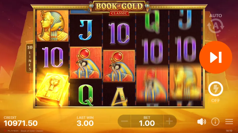 Book of Gold: Classic base game grid with Pharaoh and Falcon symbols